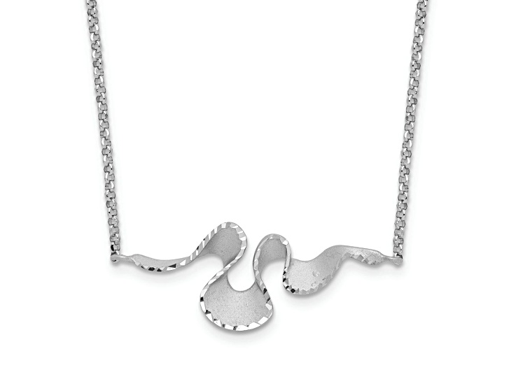 Rhodium Over Sterling Silver Satin and Diamond-Cut Pendant Cable Link 17 Inch Necklace