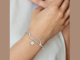 Rhodium Over Sterling Silver Flower Adjustable Baby Bangle