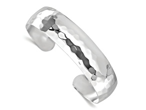 Sterling Silver Polished Hammered 15mm Slip-on Bangle