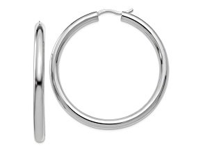 Rhodium Over Sterling Silver 1 5/8" Tube Hoop Earrings