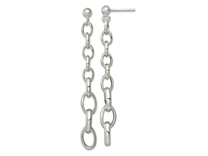 Sterling Silver Polished Graduated Link Post Dangle Earrings