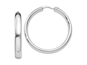 Rhodium Over Sterling Silver 1 7/16" Half Round Tube Hoop Earrings