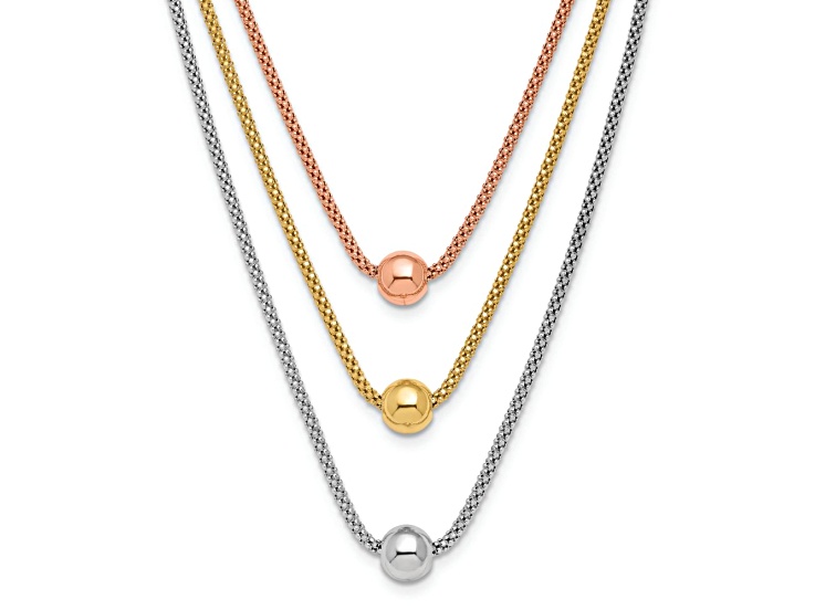 18K Tri-color Gold Over Sterling Silver Fancy Multi-Layer 18 Inch Necklace