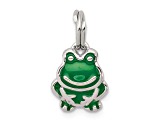 Rhodium Over Sterling Silver Green Enameled Frog Charm