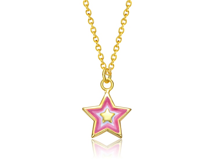 14K Gold Plated over Sterling Silver with Colored Enamel Lucky Star Pendant Charm Necklace for Teens