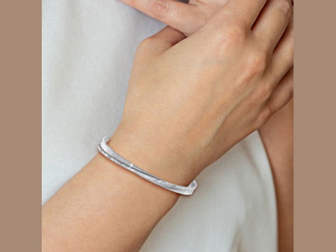 Sterling Silver Polished and Textured 5mm Bangle Bracelet - 1ZI2MA