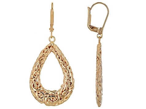 18k Yellow Gold Over Sterling Silver Byzantine Teardrop Earrings