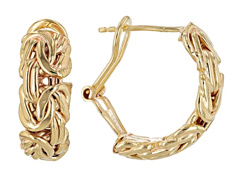 18k Yellow Gold Over Sterling Silver Byzantine J-Hoop Omega Back Earrings