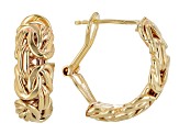 18k Yellow Gold Over Sterling Silver Byzantine J-Hoop Omega Back Earrings