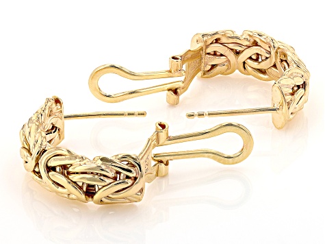 18k Yellow Gold Over Sterling Silver Byzantine J-Hoop Omega Back Earrings