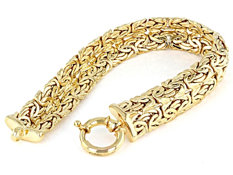 18k Yellow Gold Over Sterling Silver Double Byzantine Link Bracelet