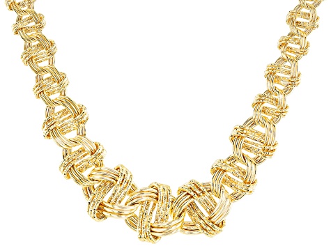 18k Yellow Gold Over Sterling Silver 25mm Graduated Woven 18 Inch ...