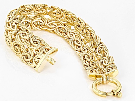 18k Yellow Gold Over Sterling Silver 18mm Double Byzantine Link Bracelet