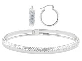 Sterling Silver Double Diamond-Cut Bangle & Hoop Earring Set