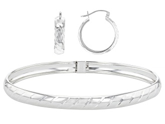 Sterling Silver Diamond-Cut Bangle & Hoop Earring Set