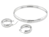 Sterling Silver Diamond-Cut Bangle & Hoop Earring Set