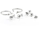 Sterling Silver White Cubic Zirconia Stud, Ball Stud, & Hoop Earring Set of 3