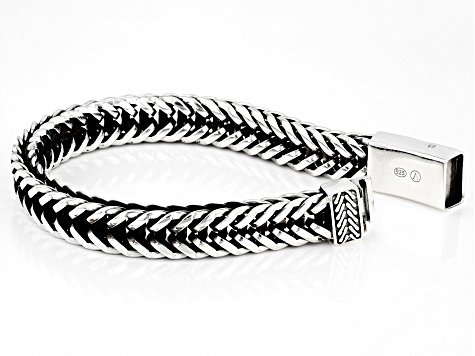 Sterling Silver Oxidized 9.4mm Wheat Link Bracelet