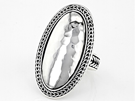 Sterling Silver Oxidized Wheat Design Hammered Oval Ring