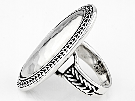 Sterling Silver Oxidized Wheat Design Hammered Oval Ring