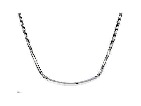 Sterling Silver Oxidized Tube Bar Wheat Link 19.5 Inch Necklace