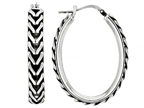 Sterling Silver Oxidized Wheat Design 1 1/4" Hoop Earrings