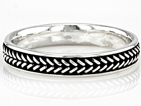 Sterling Silver Oxidized 3.5mm Wheat Design Band Ring