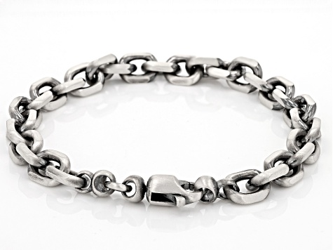 Sterling Silver Oxidized 8mm Square Diamond-Cut Rolo Link Bracelet