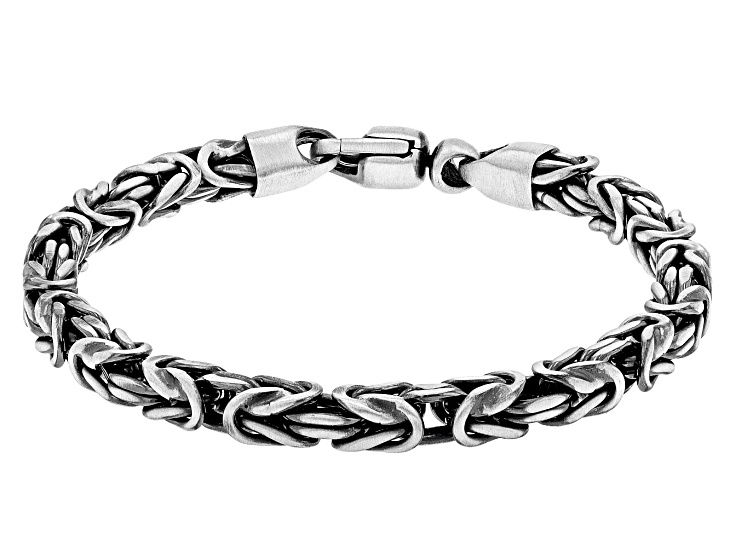 Sterling Silver Oxidized 5mm Square Byzantine Link Bracelet