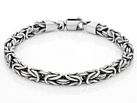 Sterling Silver Oxidized 5mm Square Byzantine Link Bracelet - AG1046