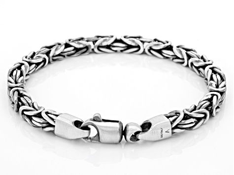 Sterling Silver Oxidized 5mm Square Byzantine Link Bracelet