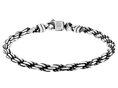 Sterling Silver Oxidized 4.4mm Rope Link Bracelet