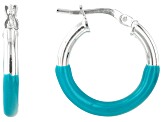 Sterling Silver Turquoise Color Enamel 3/4" Hoop Earrings