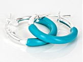Sterling Silver Turquoise Color Enamel 3/4" Hoop Earrings
