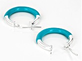 Sterling Silver Turquoise Color Enamel 3/4" Hoop Earrings