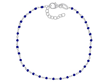 Picture of Sterling Silver Navy Blue Enamel Diamond-Cut Rolo Link Bracelet