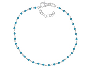 Sterling Silver Turquoise Color Enamel Diamond-Cut Rolo Link Bracelet