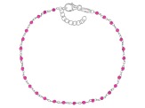 Sterling Silver Fuchsia Enamel Diamond-Cut Rolo Link Bracelet