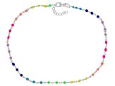 Sterling Silver Multi-Color Enamel Diamond-Cut Rolo Link Anklet