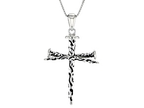 Rhodium Over Sterling Silver Oxidized Nail Cross Pendant With 20 Inch Box Chain