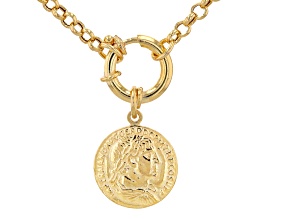18k Yellow Gold Over Sterling Silver Rolo Link 20 Inch Necklace With Replica Coin Pendant