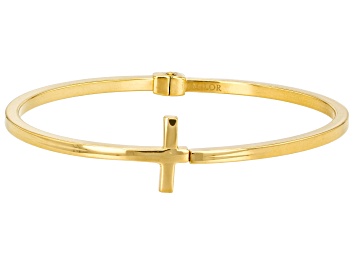 Picture of 18k Yellow Gold Over Sterling Silver Cross Hinged Bangle