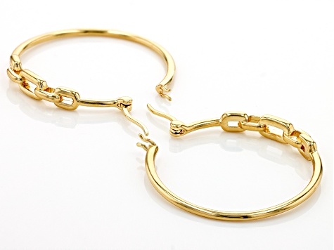 18k Yellow Gold Over Sterling Silver Link 1 7/16" Hoop Earrings