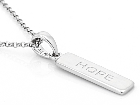 Rhodium Over Sterling Silver Hope Pendant With 18 Inch Rolo Chain
