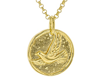 Picture of 18k Yellow Gold Over Sterling Silver Reversible Bird & Peace Pendant With 18 Inch Rolo Chain