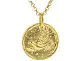 18k Yellow Gold Over Sterling Silver Reversible Bird & Peace Pendant With 18 Inch Rolo Chain