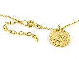 18k Yellow Gold Over Sterling Silver Reversible Bird & Peace Pendant With 18 Inch Rolo Chain