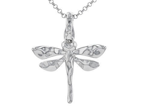Rhodium Over Sterling Silver Dragonfly Enhancer With 18 Inch Rolo Chain