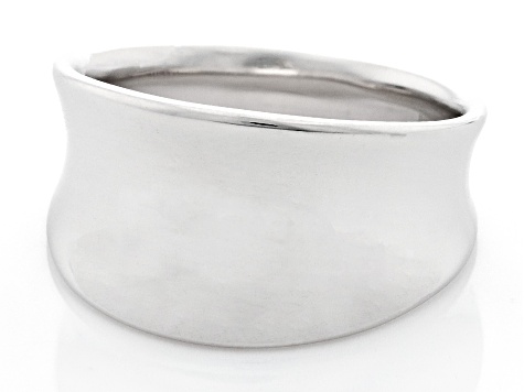 Rhodium Over Sterling Silver Graduated Concave Band Ring