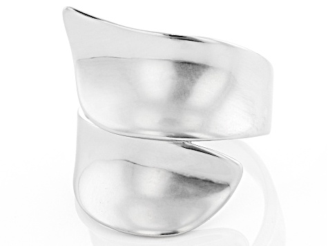 Rhodium Over Sterling Silver Concave Bypass Ring